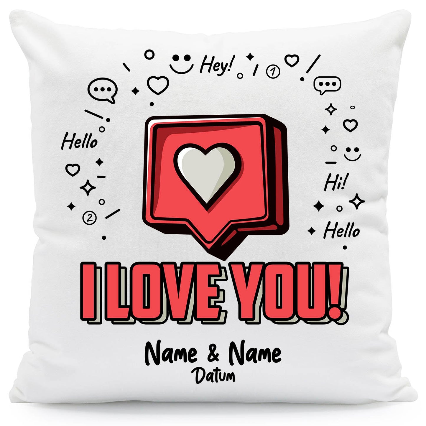 Bedrucktes Kissen mit Motiv I Love You Herz