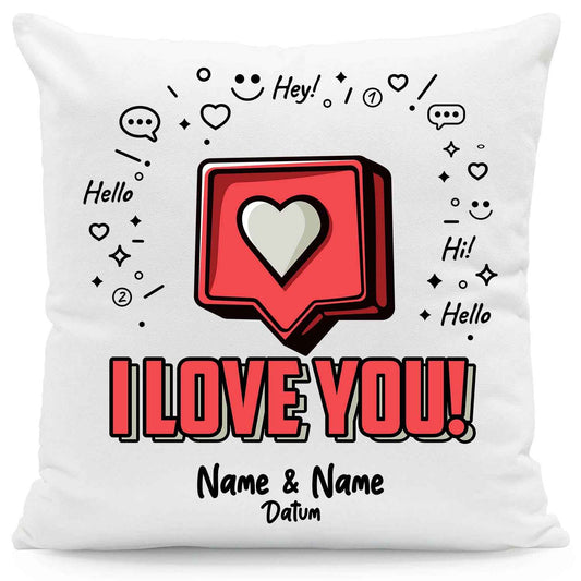 Bedrucktes Kissen mit Motiv I Love You Herz