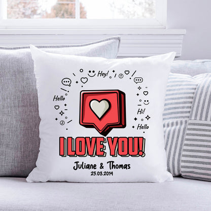 Bedrucktes Kissen mit Motiv I Love You Herz
