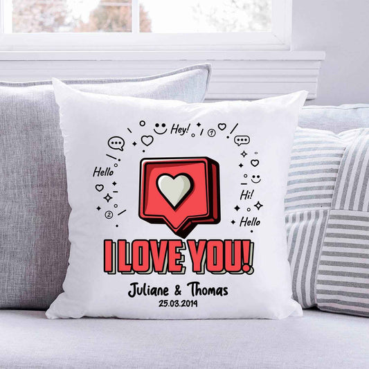 Bedrucktes Kissen mit Motiv I Love You Herz