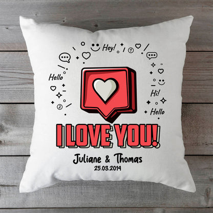 Bedrucktes Kissen mit Motiv I Love You Herz