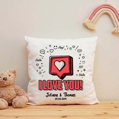 Bedrucktes Kissen mit Motiv I Love You Herz