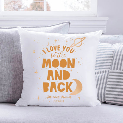 Bedrucktes Kissen mit Motiv "I love you to the Moon and back"