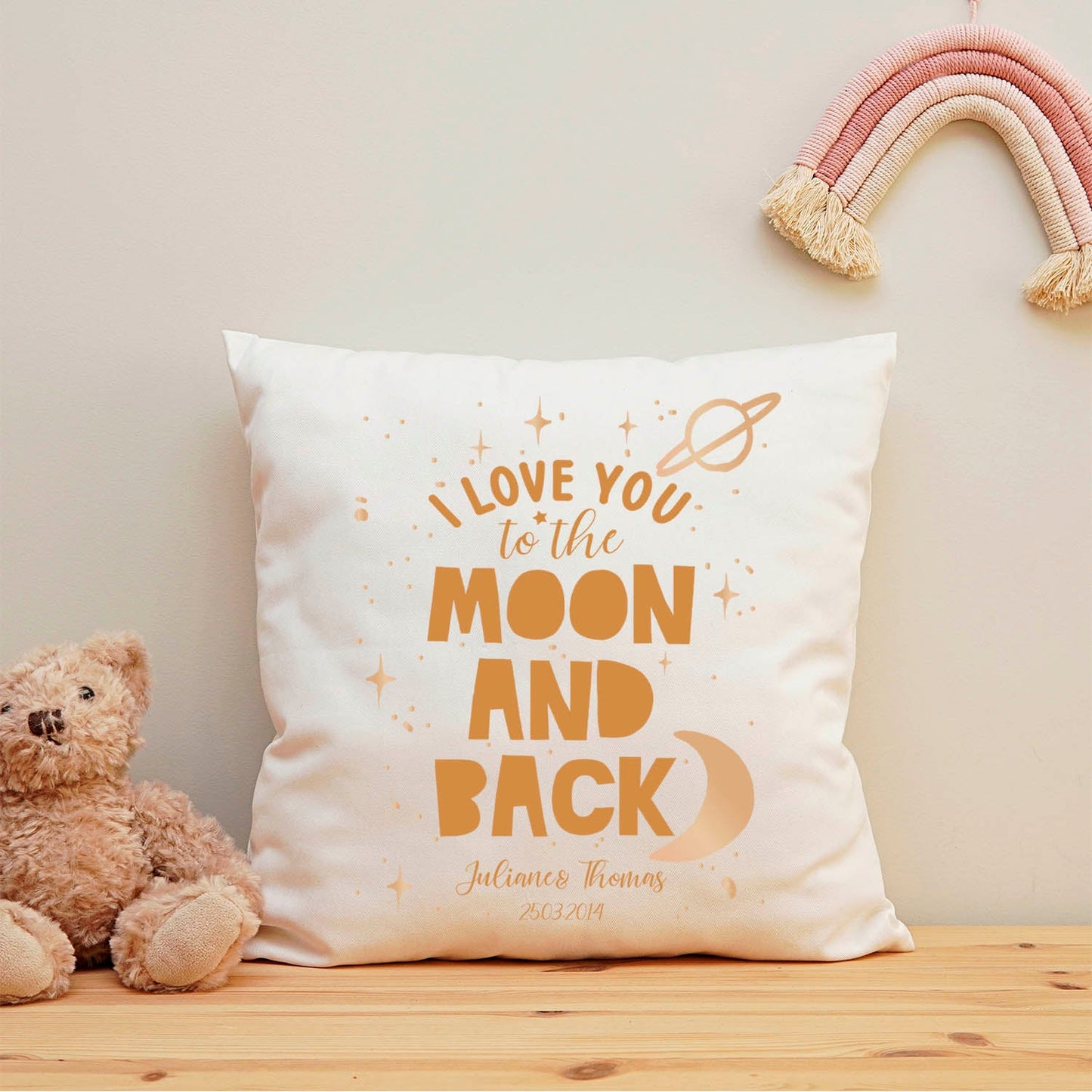 Bedrucktes Kissen mit Motiv "I love you to the Moon and back"