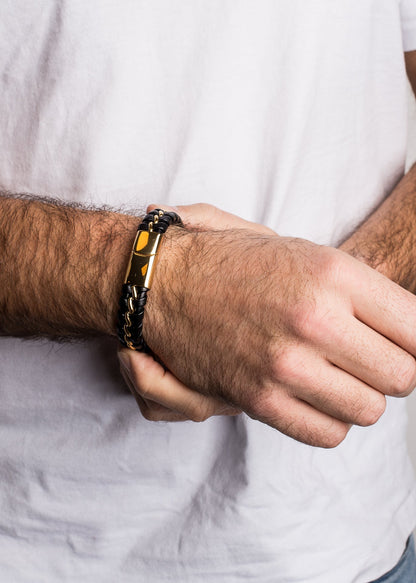 Adeptus Leather Bracelet - Gold Black