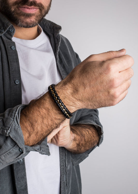 Adeptus Leather Bracelet - Gold Black