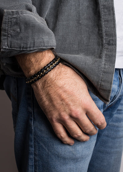 Adeptus Leather Bracelet - Gold Black