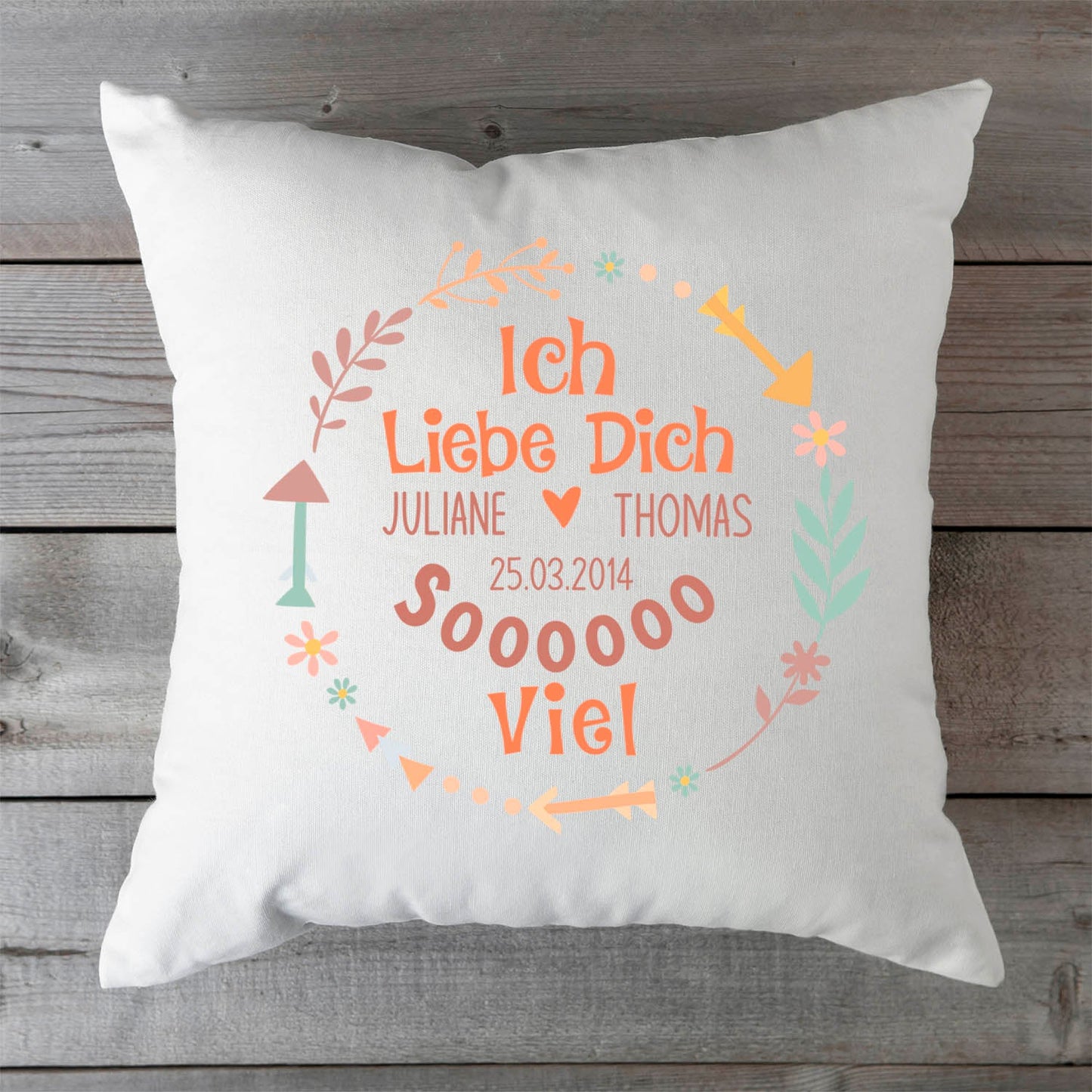 Bedrucktes Kissen mit Motiv "Ich Liebe Dich Soooo"