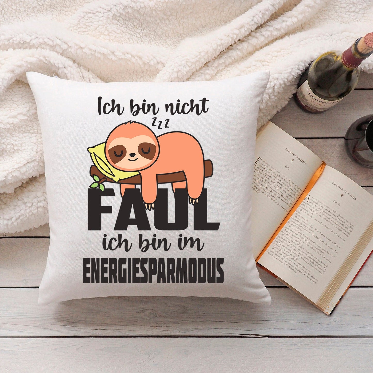 Bedrucktes Kissen mit Spruch Ich bin nicht faul