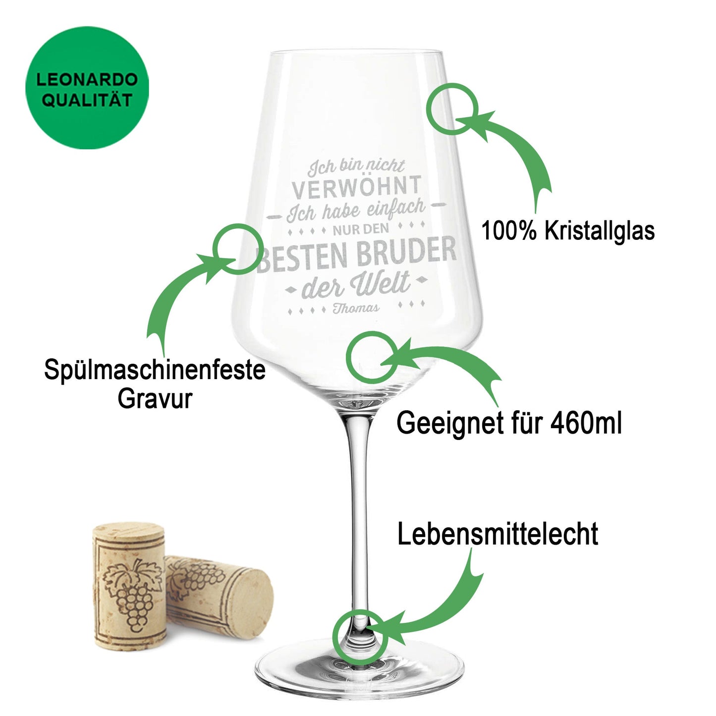 Leonardo Weinglas mit Gravur "Ich bin nicht Verwöhnt"