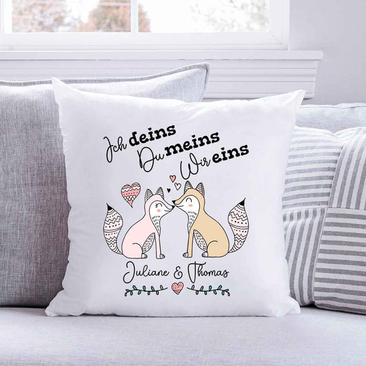 Bedrucktes Kissen mit Spruch Ich deins, Du meins, Wir eins