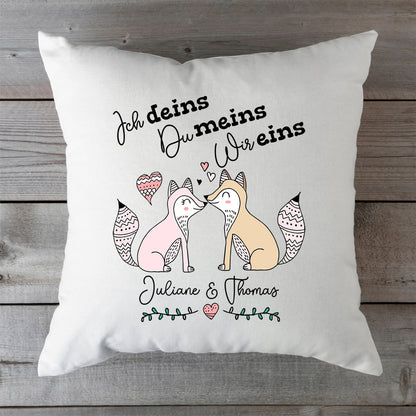 Bedrucktes Kissen mit Spruch Ich deins, Du meins, Wir eins