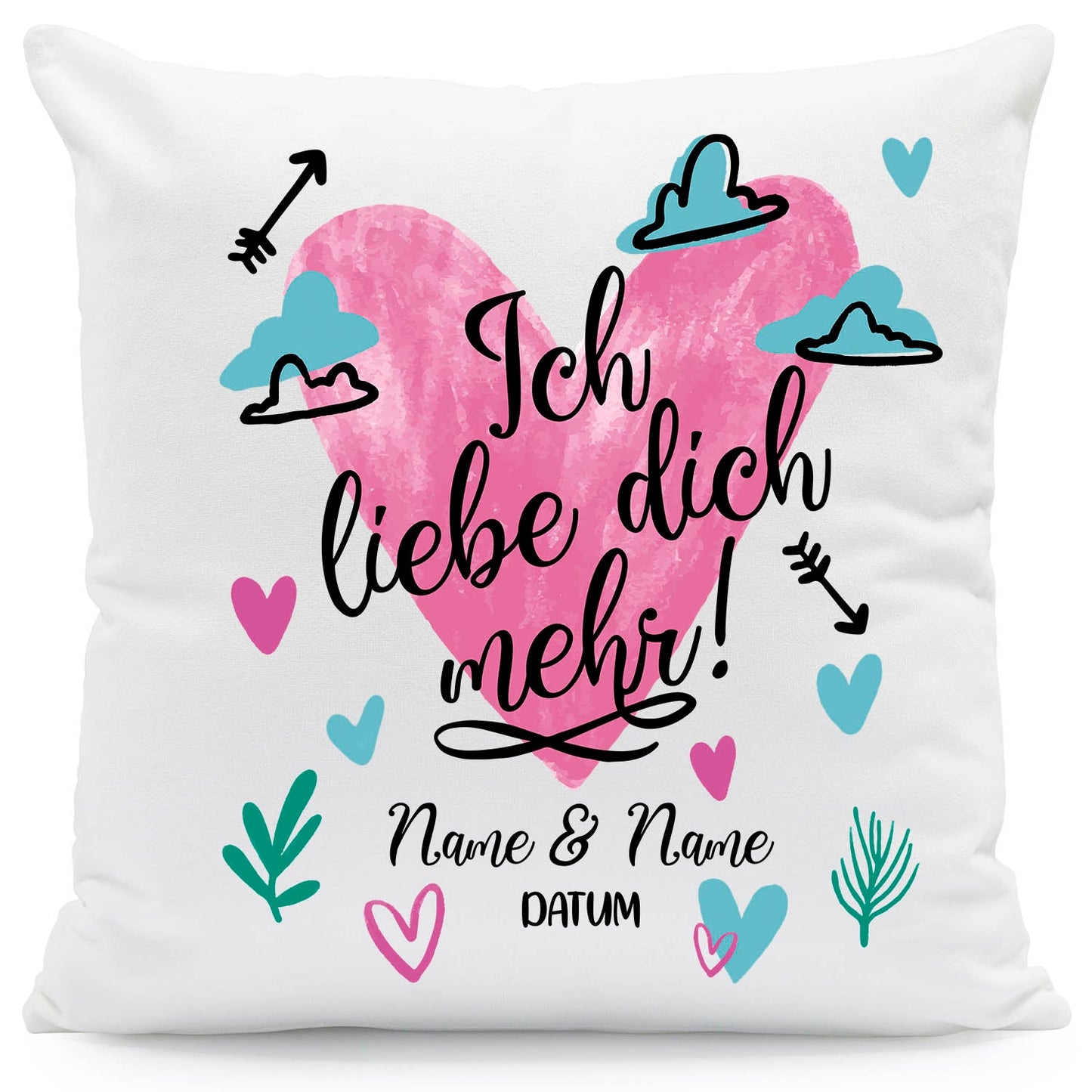 Bedrucktes Kissen mit Motiv Ich Liebe Dich Mehr