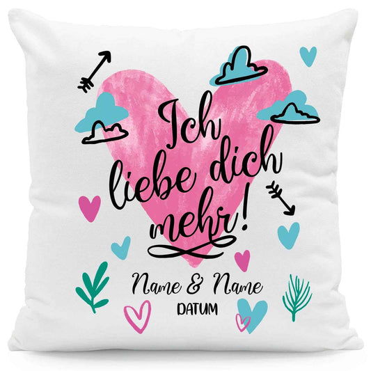 Bedrucktes Kissen mit Motiv Ich Liebe Dich Mehr