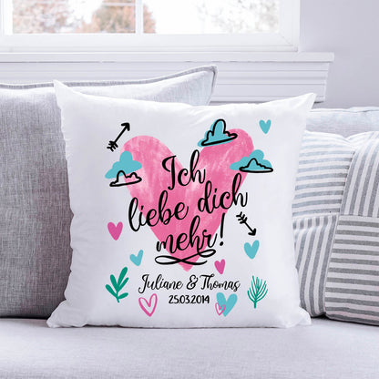 Bedrucktes Kissen mit Motiv Ich Liebe Dich Mehr
