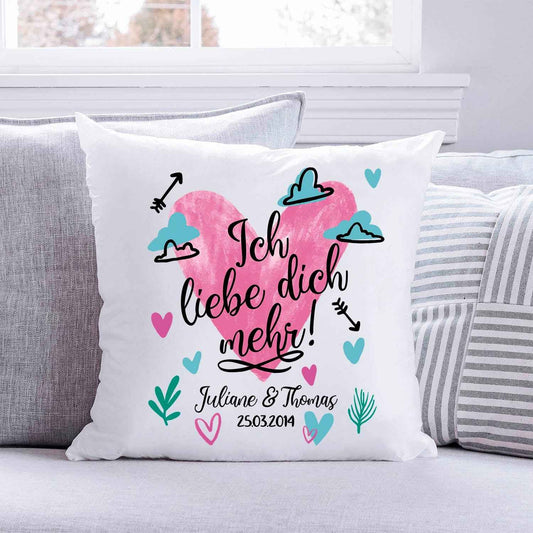 Bedrucktes Kissen mit Motiv Ich Liebe Dich Mehr