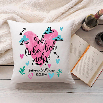 Bedrucktes Kissen mit Motiv Ich Liebe Dich Mehr