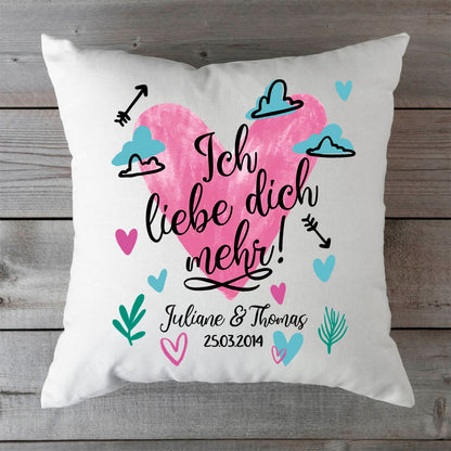 Bedrucktes Kissen mit Motiv Ich Liebe Dich Mehr