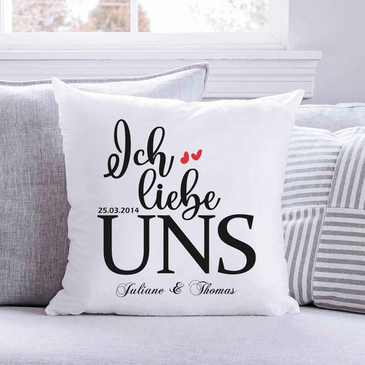 Bedrucktes Kissen mit Motiv "Ich Liebe Uns"