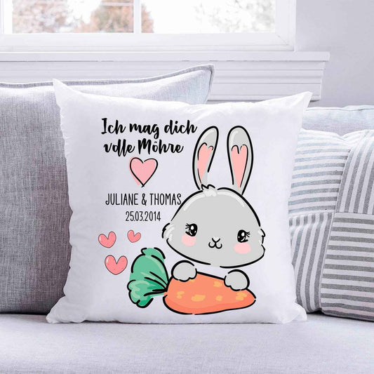 Bedrucktes Kissen mit Motiv Ich mag Dich volle Möhre