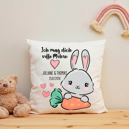 Bedrucktes Kissen mit Motiv Ich mag Dich volle Möhre
