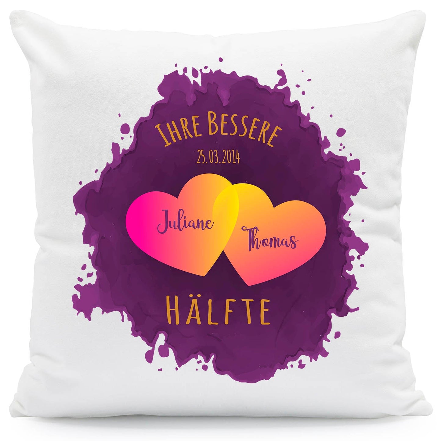 Bedrucktes Kissen mit Motiv "Ihre bessere Hälfte"