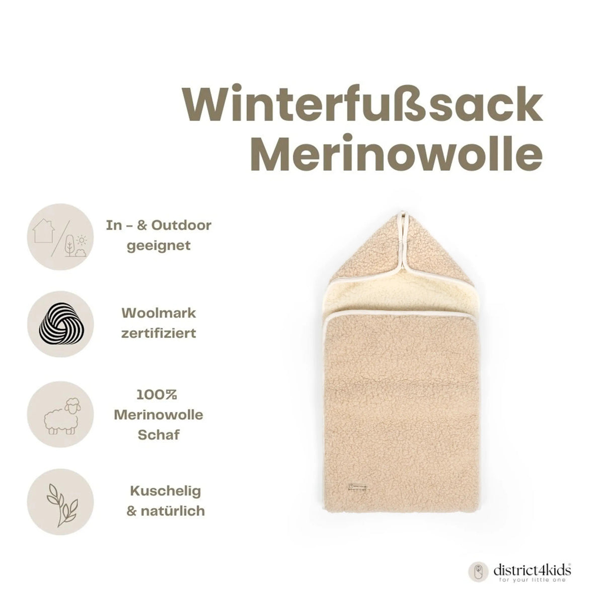 Winter footmuff/sleeping bag made of merino wool – for baby baths &amp; strollers
