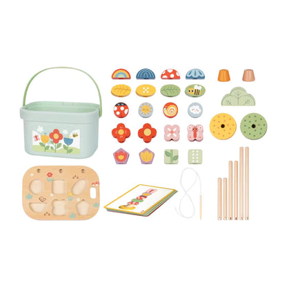 Montessori Holz Wald Steck- Einfädelspiel und Stapel Set mit Tierfiguren - Lern- & Motorikspielzeug für Kinder