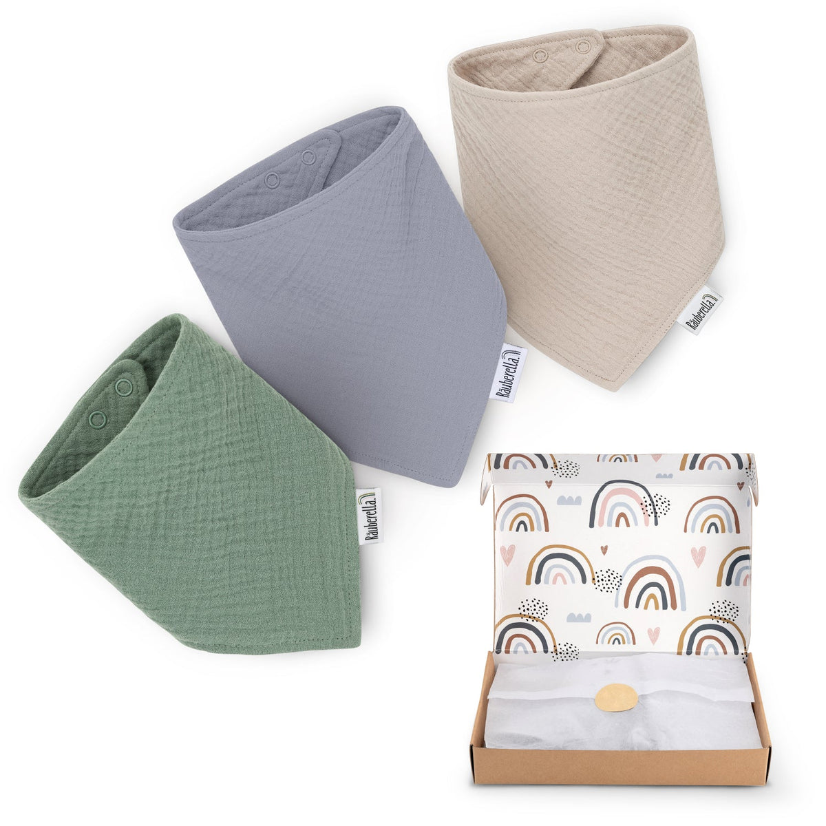 3er Set Musselin Lätzchen Mint, Blau & Beige