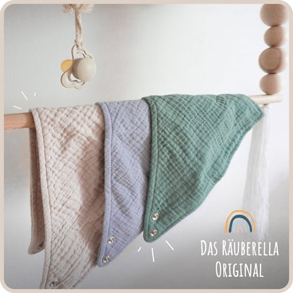 3er Set Musselin Lätzchen Mint, Blau & Beige