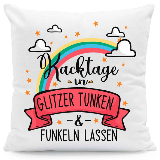 Bedrucktes Kissen mit Spruch Kacktage in Glitzer tunken & funkeln lassen