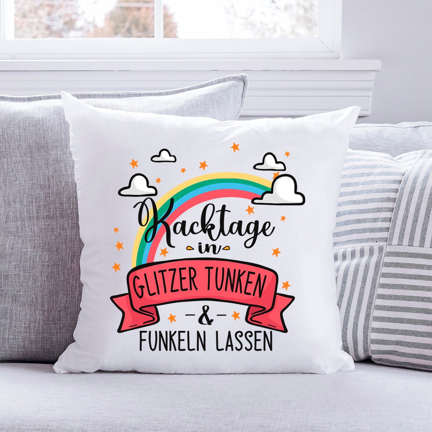 Bedrucktes Kissen mit Spruch Kacktage in Glitzer tunken & funkeln lassen