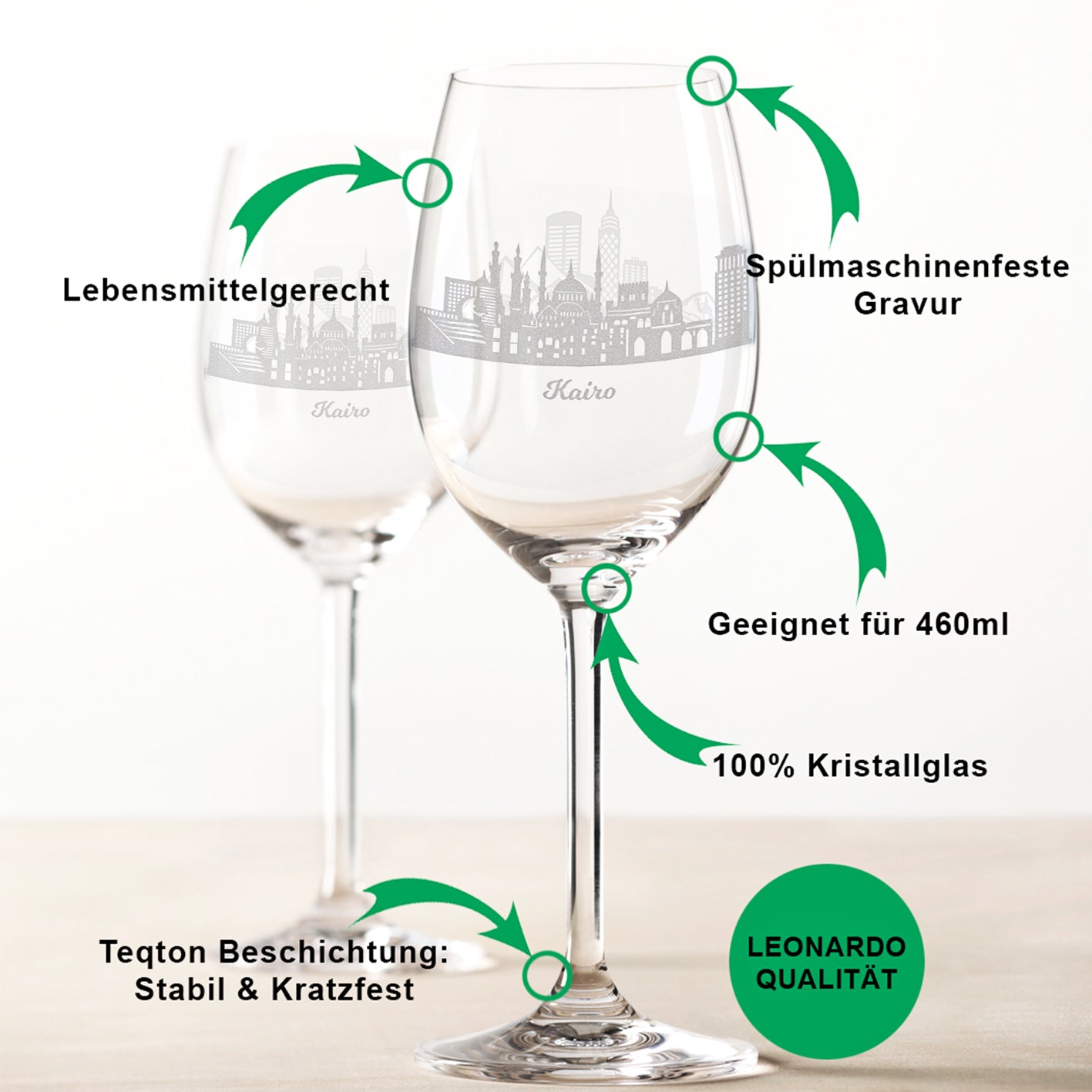Leonardo Weingläser mit Skyline Kairo Gravur im Set