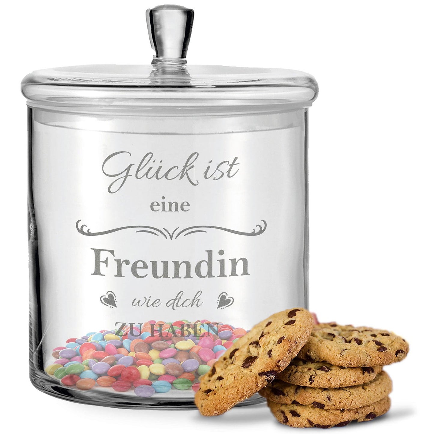 Leonardo Keksglas mit Gravur "Glück ist eine Freundin"