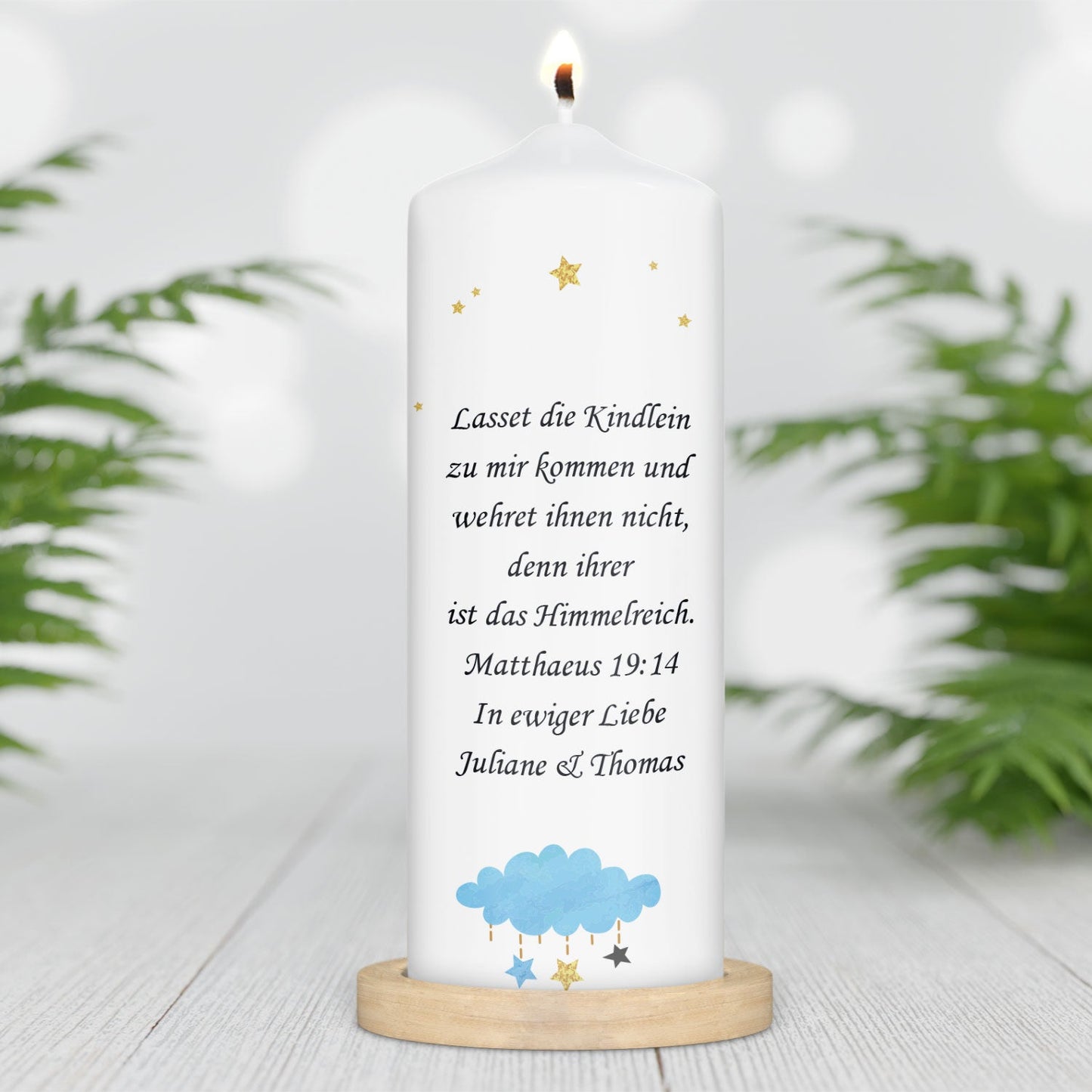 Große Kerze "Wolkenschaukel" - Trauerkerze mit Namen, Datum & Wunschtext