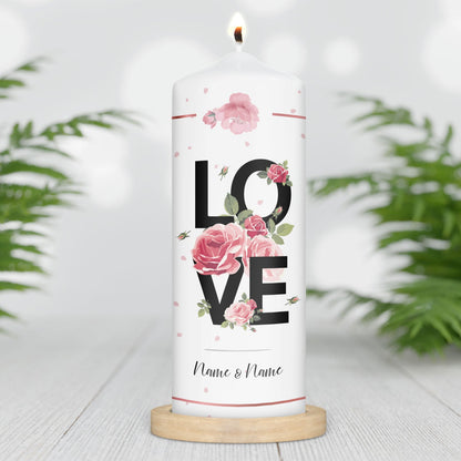 Große Kerze "LOVE" mit Namen für Paare