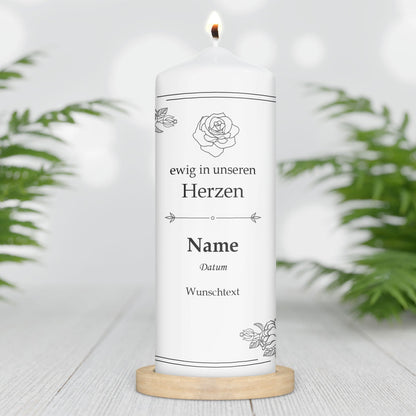 Große Kerze "Vintage Rosen" - Trauerkerze mit Namen, Datum & Wunschtext