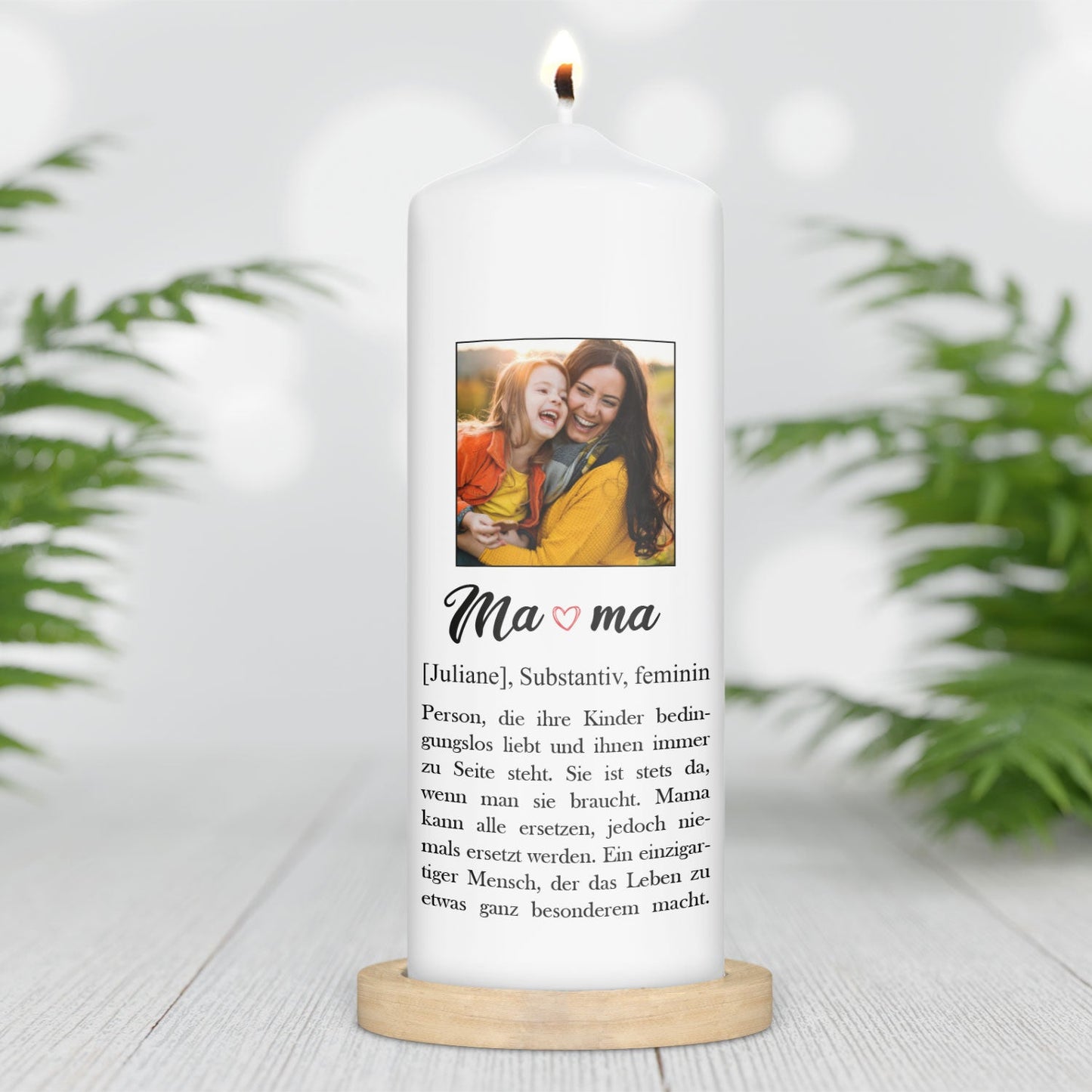 Bedruckte große Kerze mit Foto - Mama Definition