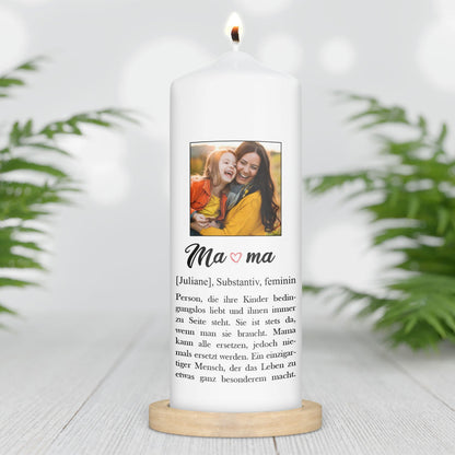Bedruckte große Kerze mit Foto - Mama Definition
