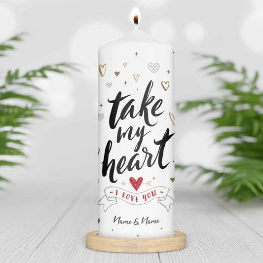 Große Kerze "Take my Heart" mit Namen für Paare