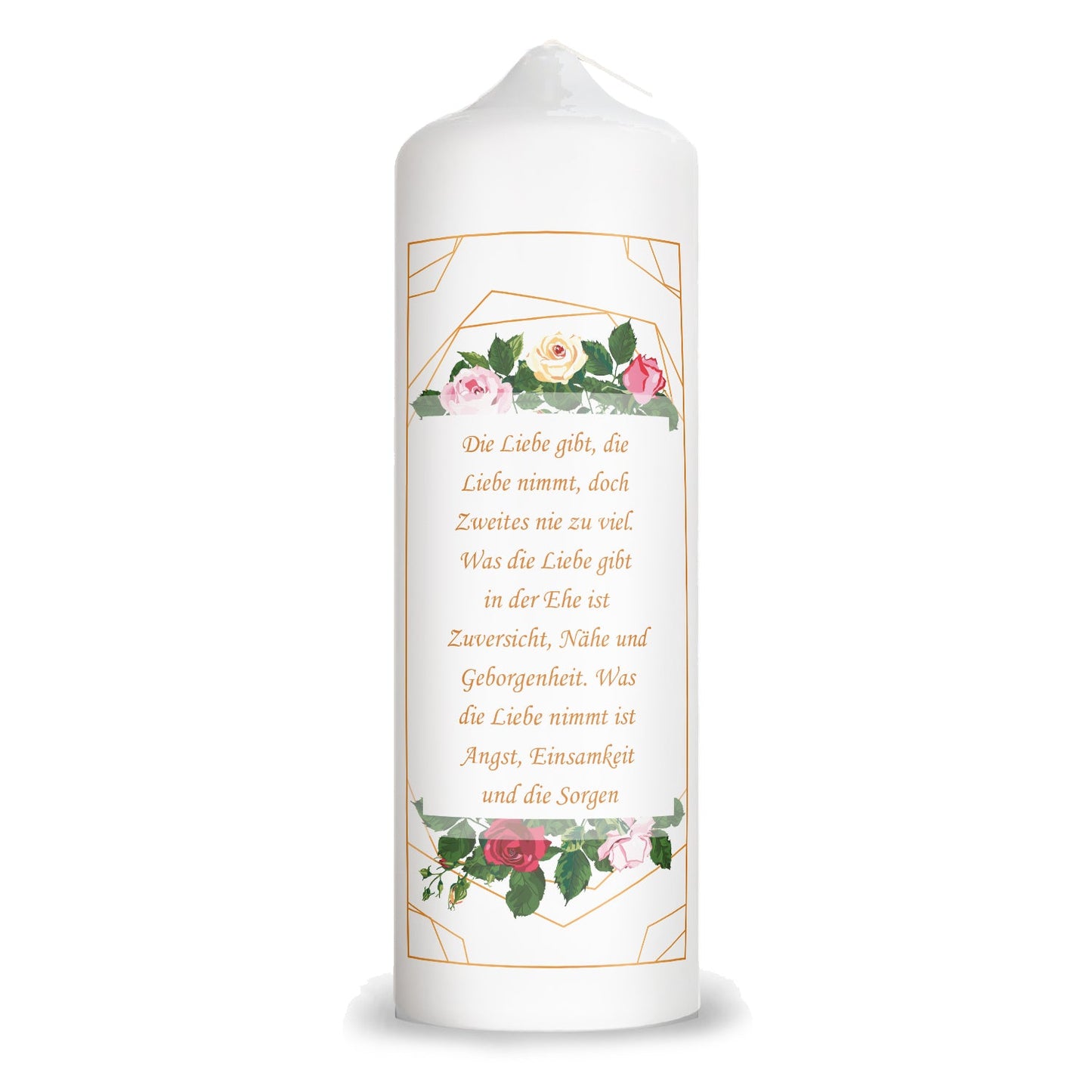 Große Kerze "Rosen" - Hochzeitskerze mit Namen, Datum & Wunschtext