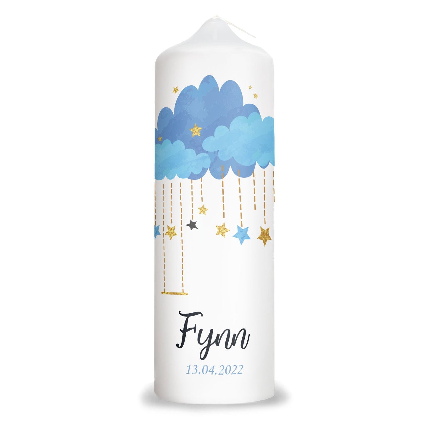 Große Kerze "Wolkenschaukel" - Trauerkerze mit Namen, Datum & Wunschtext