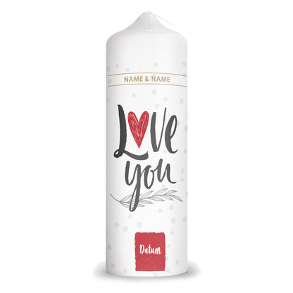 Große Kerze "Love You" mit Namen & Datum für Paare