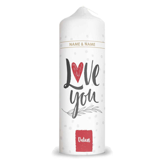 Große Kerze "Love You" mit Namen & Datum für Paare