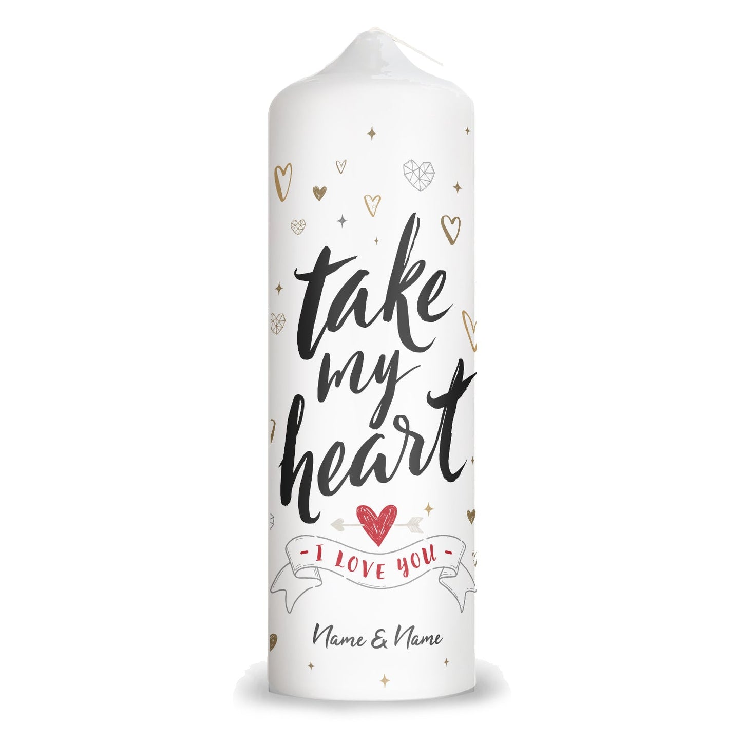 Große Kerze "Take my Heart" mit Namen für Paare
