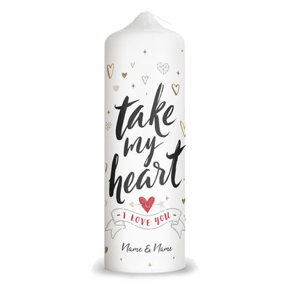 Große Kerze "Take my Heart" mit Namen für Paare