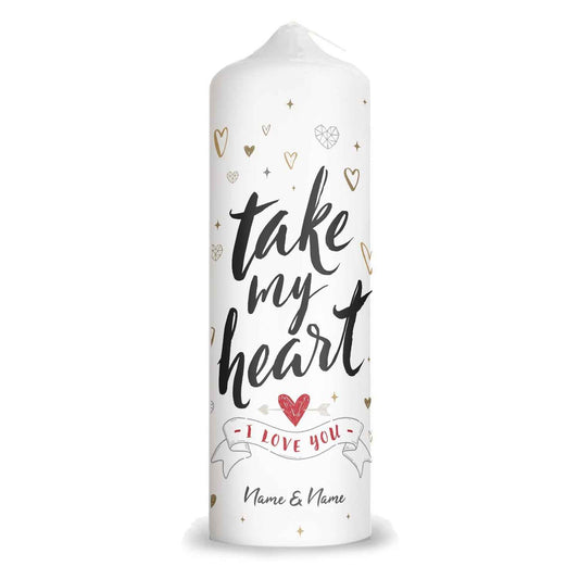 Große Kerze "Take my Heart" mit Namen für Paare