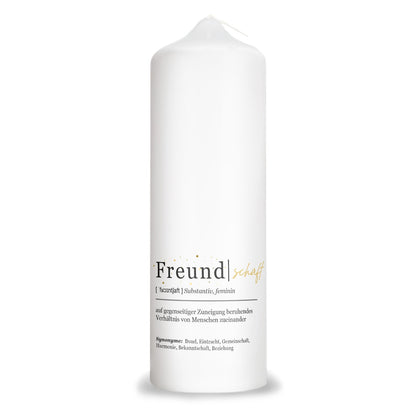 Bedruckte große Kerze "Definition Freundschaft"