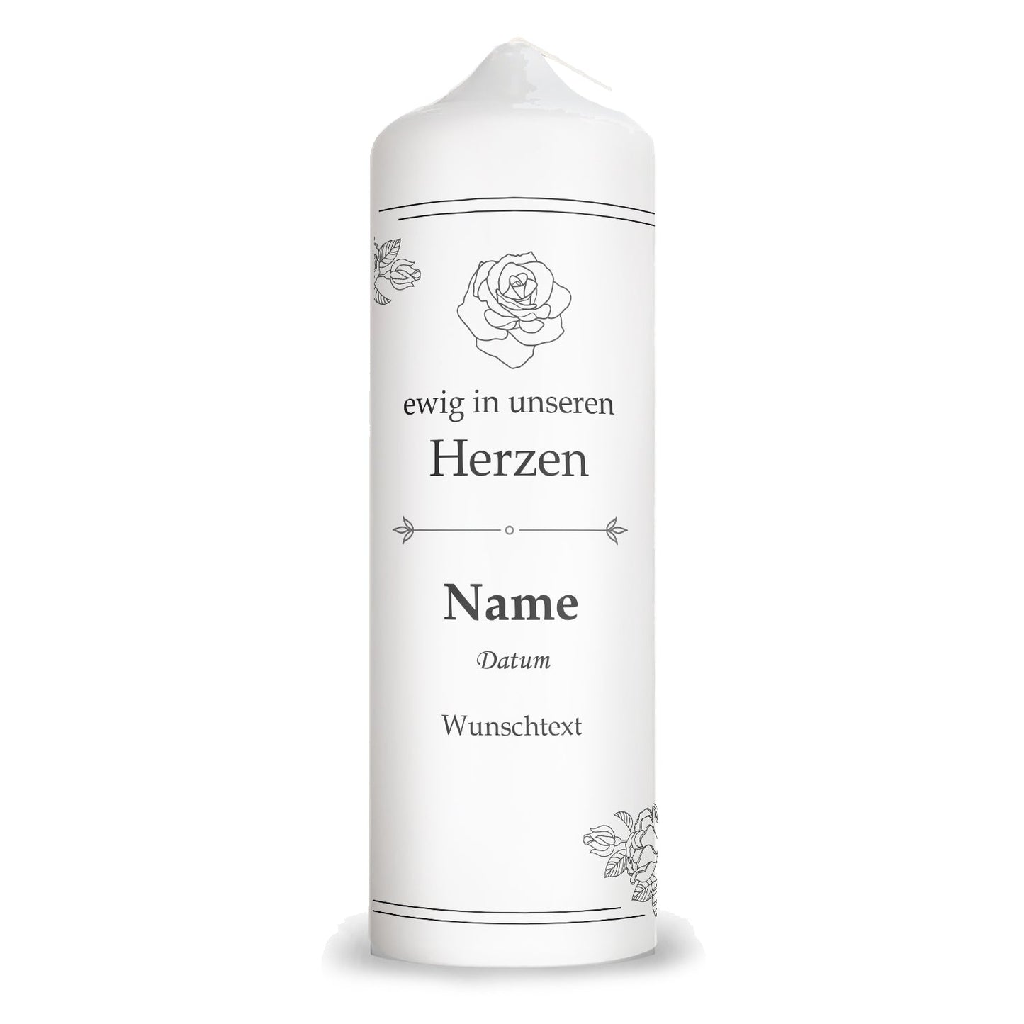 Große Kerze "Vintage Rosen" - Trauerkerze mit Namen, Datum & Wunschtext