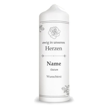 Große Kerze "Vintage Rosen" - Trauerkerze mit Namen, Datum & Wunschtext